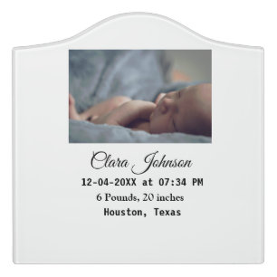 Birth announcements add photo date time place deta door sign