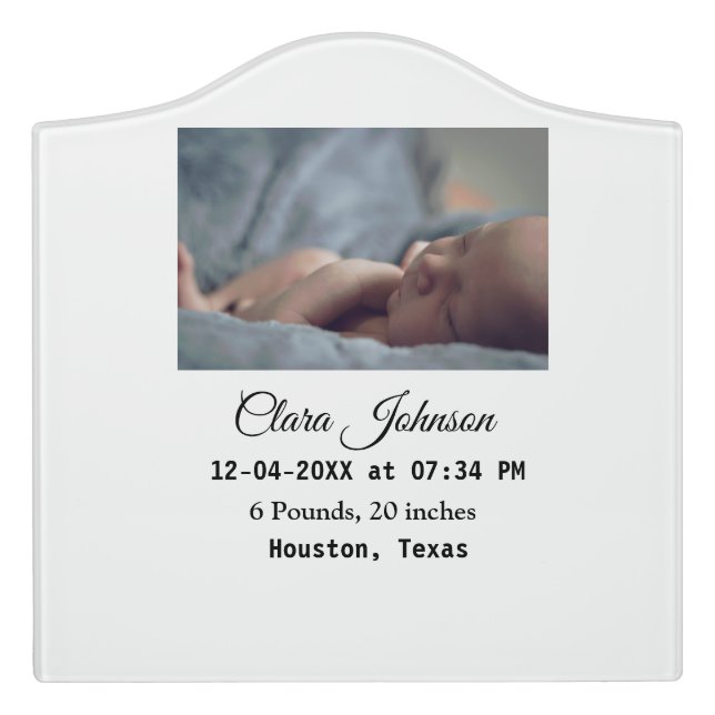 Birth announcements add photo date time place deta door sign (Large Crest Front)
