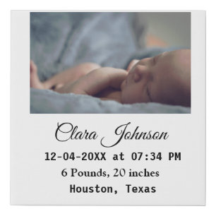 Birth announcements add photo date time place deta faux canvas print