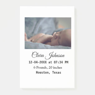 Birth announcements add photo date time place deta post-it notes