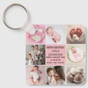  Birth Announcment Personalize 8 Photo christmas Keychain