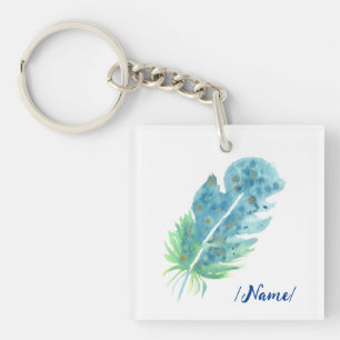 Birth Blue feather Holiday gift Keychain