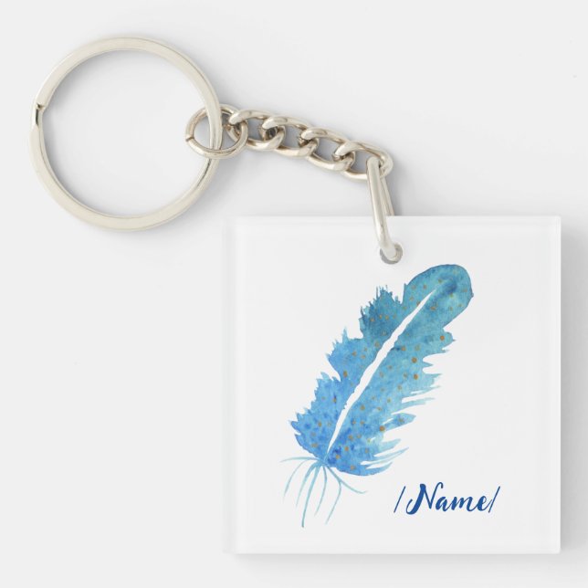Birth Blue feather Holiday gift Keychain (Front)