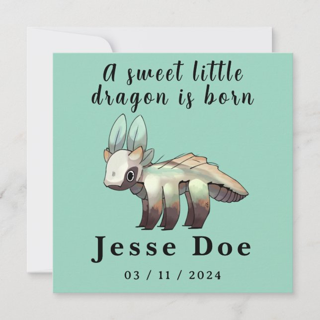 Birth Boy Card Cute Dragon  (Front)