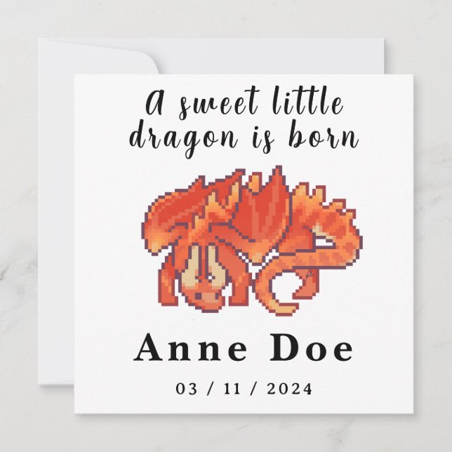 Birth card Girl Cute Dragon pixel art (Front)