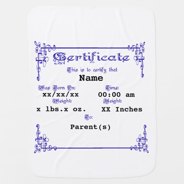 Birth Certificate Baby Blanket  Customize It! (Front)