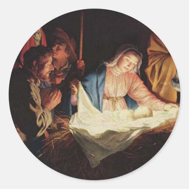 birth- christmas classic round sticker (Front)