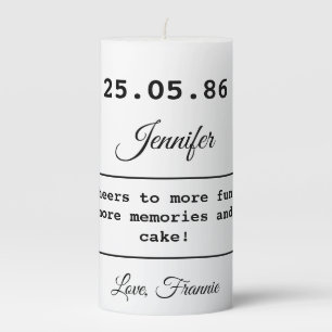 Birth Date Name Script Black White Chic Birthday Pillar Candle