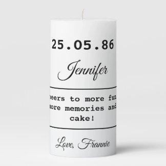 Birth Date Name Script Black White Chic Birthday  Pillar Candle