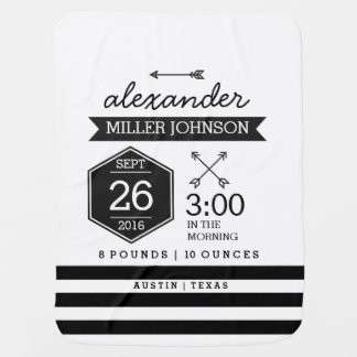 Birth Details Custom Blanket Black White Nursery
