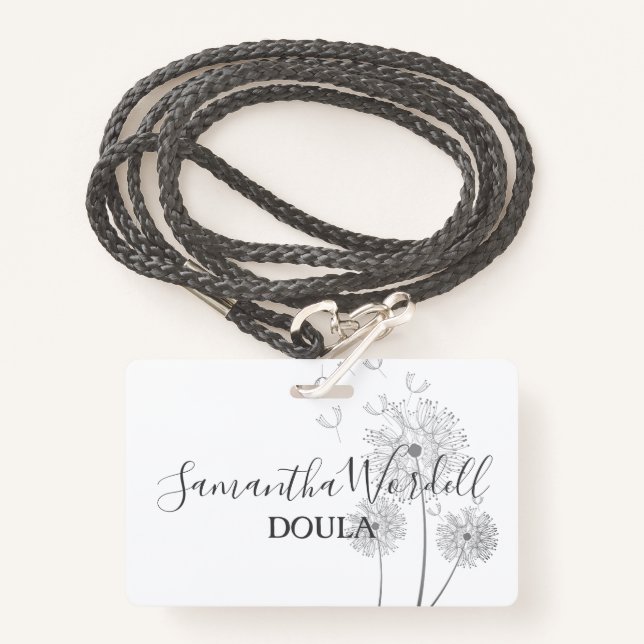 Birth Doula Midwife Illustrated Flowers Badge (Front with Lanyard)