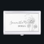 Birth Doula Script Illustrated Flower Business Card Case<br><div class="desc">A delicate illustrated dandelion flower blowing in the wind,  with script name and serif doula title text overlay. Add you name and title. See the full collection of matching materials for this design at: https://www.zazzle.com/collections/birth_doula_or_midwife_illustrated_flower-119748158589516627</div>