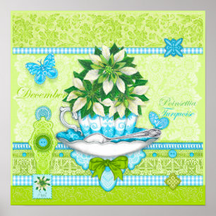 Birth Flower and Gem December Teacup Poster
