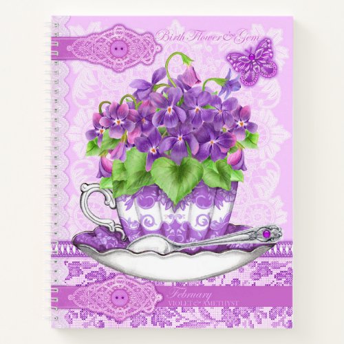 Birth Flower and Gem February Lace Lrge Notebook