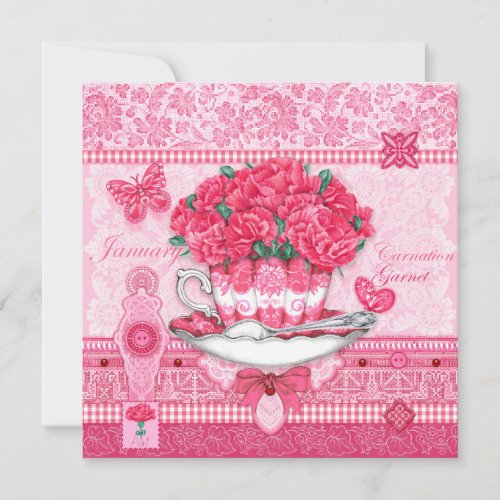 Birth Flower and Gem January Teacup Card