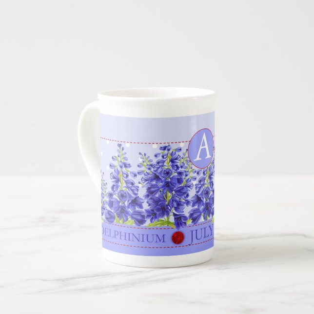 Birth Flower and Gem July Bone China Mug (Front Left)