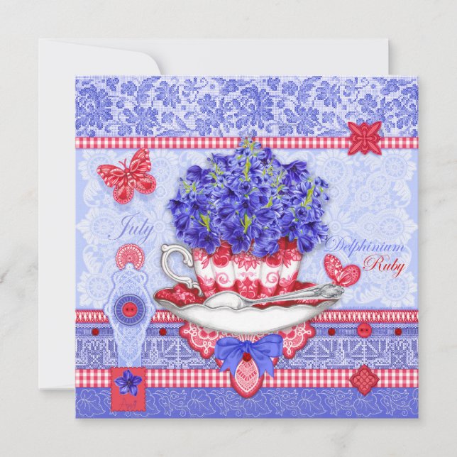 Birth Flower and Gem July Teacup Card (Front)