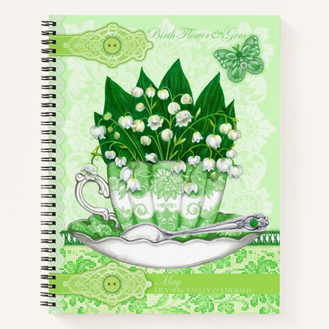 Birth Flower and Gem May Lace Lrge Notebook (Front)