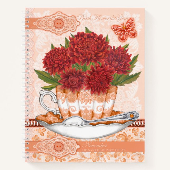 Birth Flower and Gem November Lace Lrge Notebook (Front)