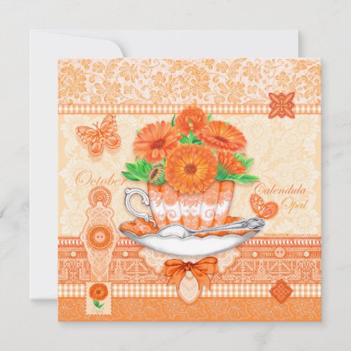 Birth Flower and Gem October Teacup Card