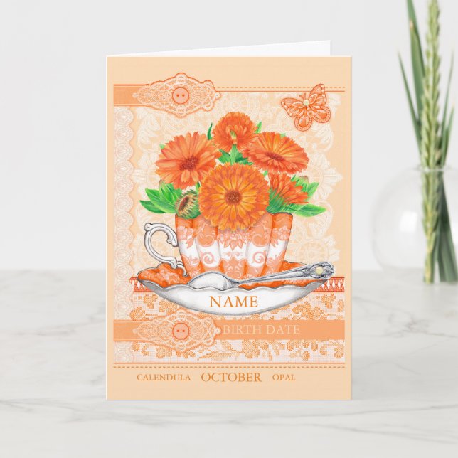 Birth Flower and Gem October Word Game Card (Front)