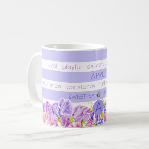 Birth Flower and Gem Stripe Mug April