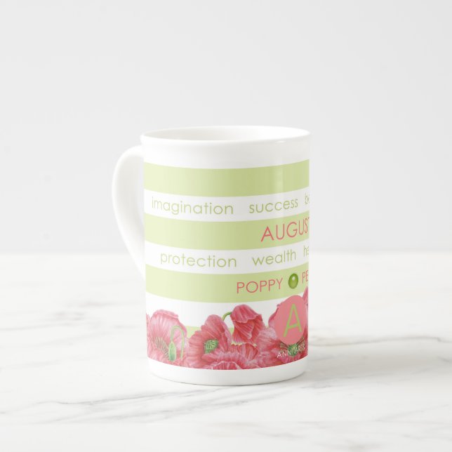 Birth Flower and Gem Stripe Mug August Bone China (Front Left)