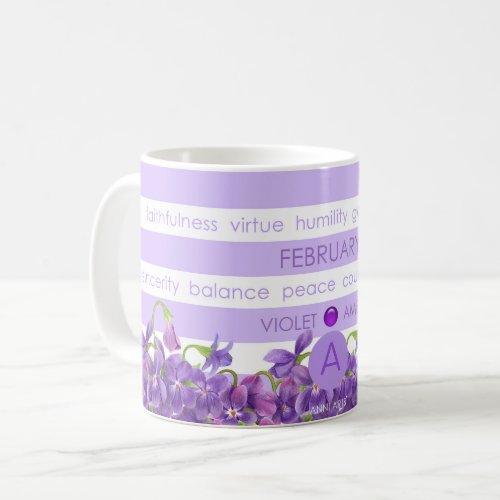 Birth Flower and Gem Stripe Mug February