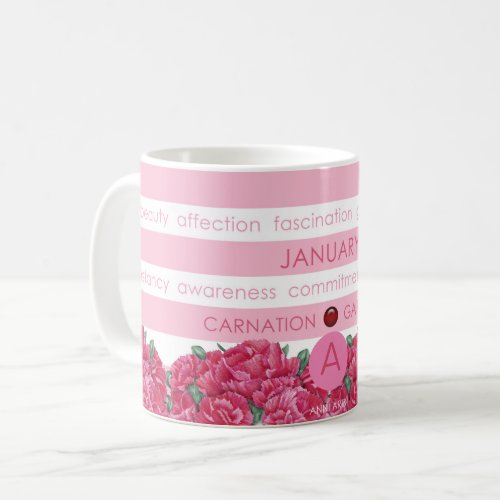 Birth Flower and Gem Stripe Mug January