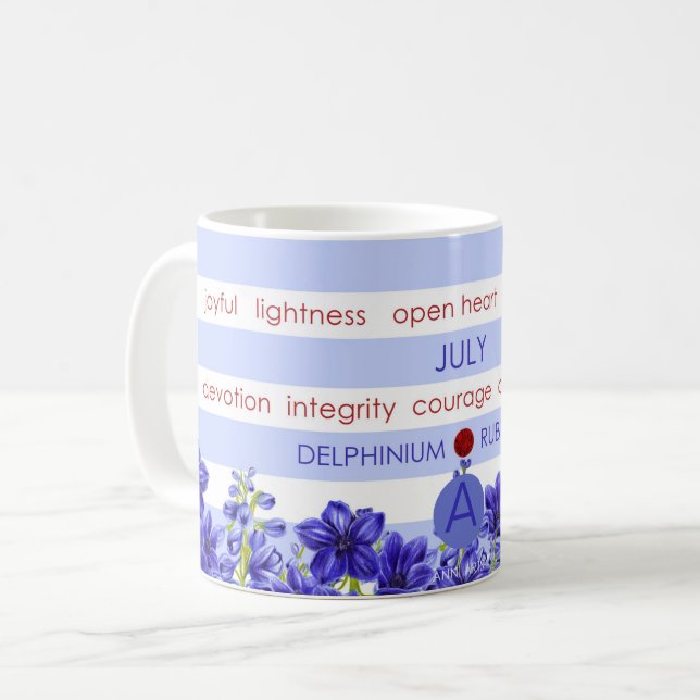 Birth Flower and Gem Stripe Mug July (Front Left)