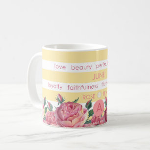 Birth Flower and Gem Stripe Mug June
