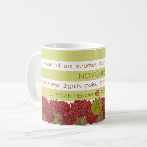 Birth Flower and Gem Stripe Mug November