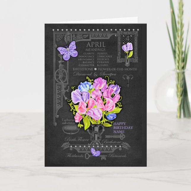 Birth Flower April Chalk Personalized Card (Front)