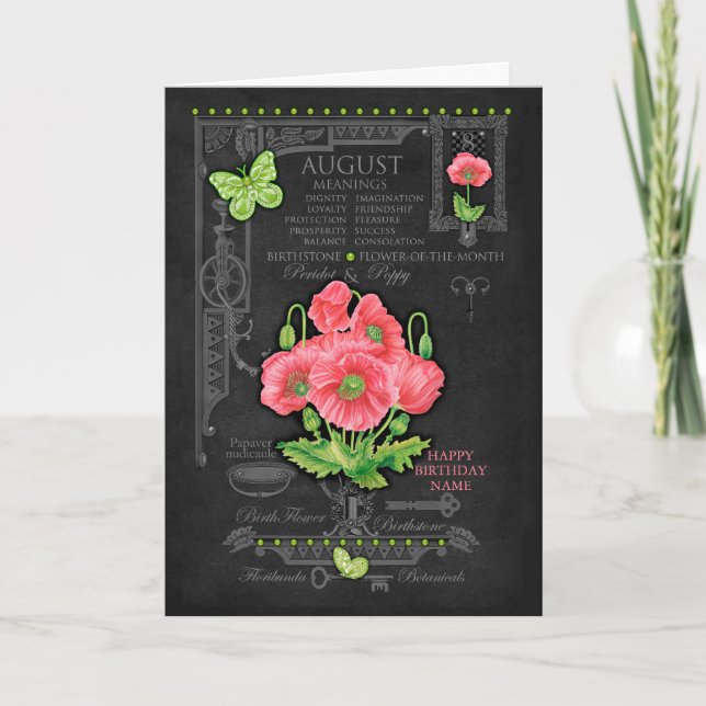 Birth Flower August Chalk Personalized Card (Front)