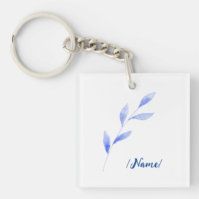 Birth Flower Blue branch Holiday gift Keychain (Front)