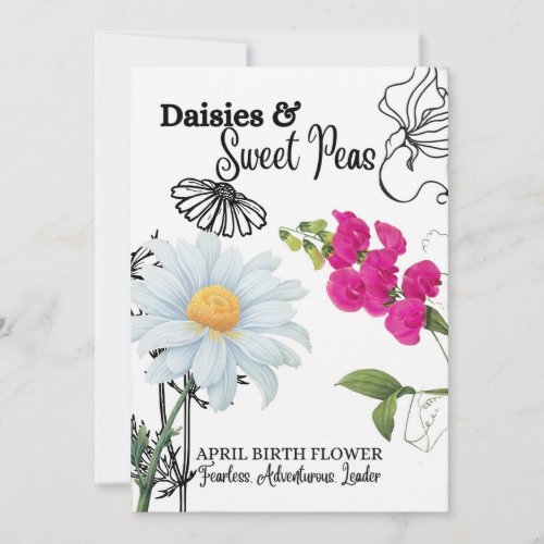 Birth Flower Card April Daisy Sweet Pea Holiday Card