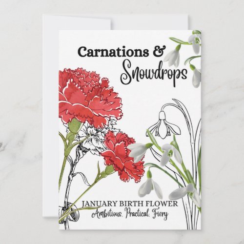 Birth Flower Card January Carnation Snow Drop Holiday Card