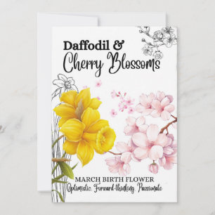 Birth Flower Card, March, Daffodil, Cherry Blossom Holiday Card