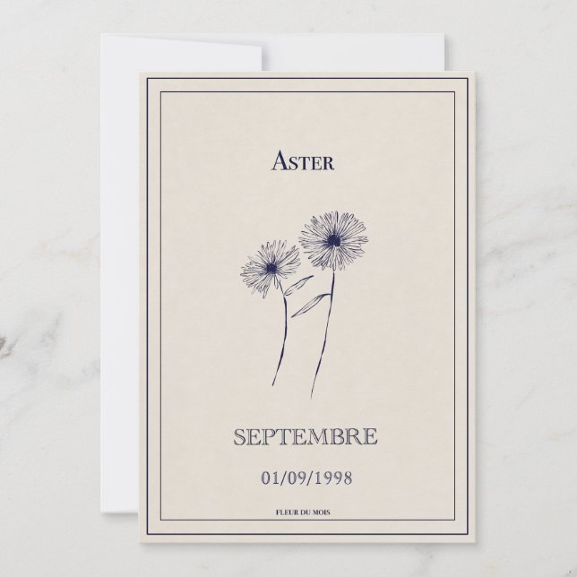 Birth flower card September aster. (Front)