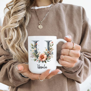 Birth Flower Coffee Mug, Custom Floral Initial Mug