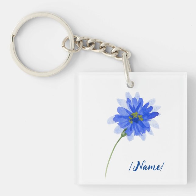 Birth Flower Cornflower Holiday gift Keychain (Front)