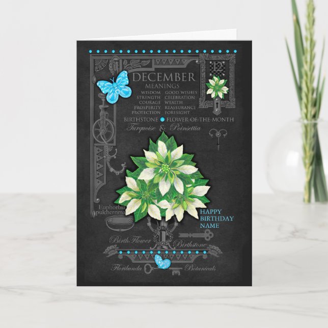 Birth Flower December Chalk Personalized Card (Front)