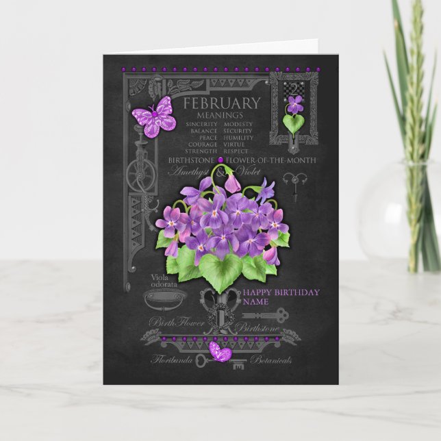Birth Flower February Chalk Personalized Card (Front)