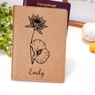 Birth Flower Gift for Her,Personalized july Passport Holder