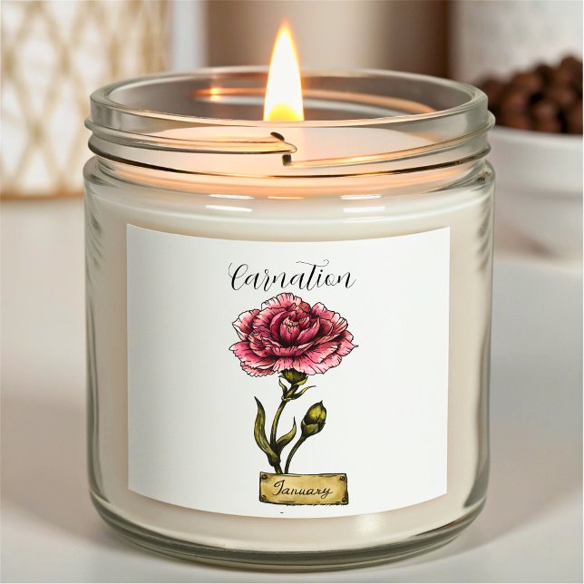 Birth Flower JANUARY Birthday Carnation Scented Candle (Birth Flower JANUARY Birthday Carnation Scented Candle (different jar in mockup))