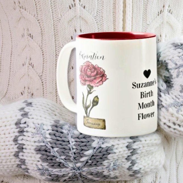 Birth Flower JANUARY Birthday Carnation Two-Tone Coffee Mug (Creator Uploaded)