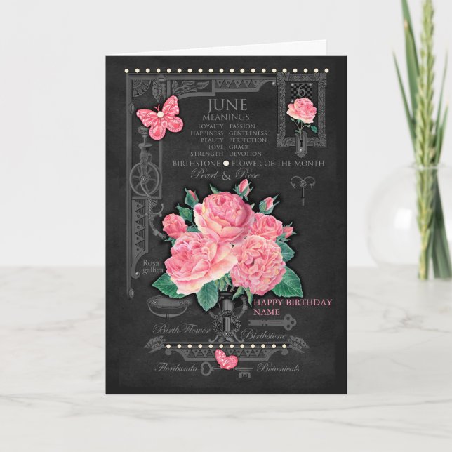 Birth Flower June Chalk Personalized Card (Front)