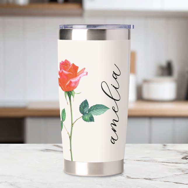 Birth Flower June Rose Monogram Insulated Tumbler (Creator Uploaded)
