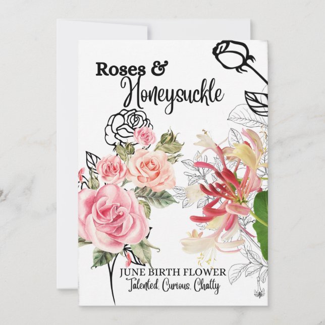 Birth Flower, June, Roses, Honeysuckle Holiday Card (Front)