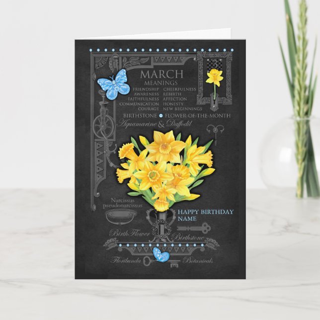 Birth Flower March Chalk Personalized Card (Front)